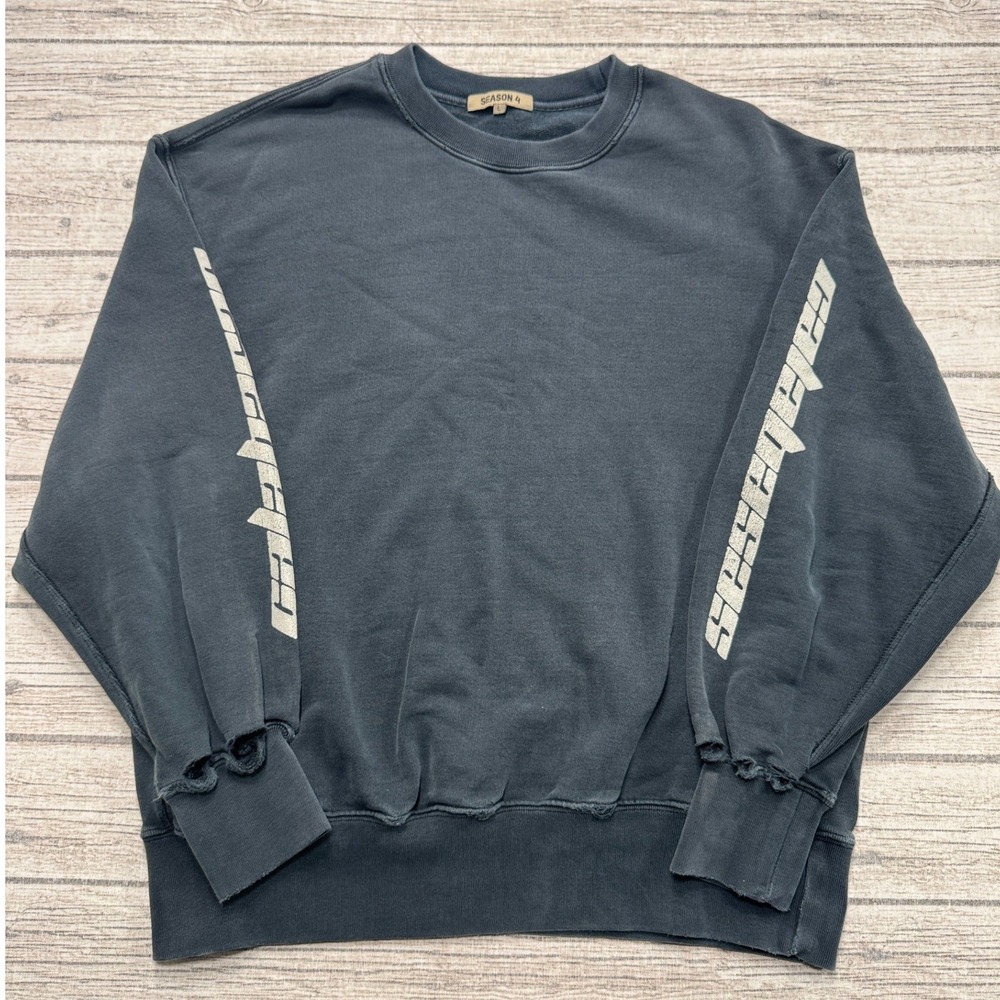 Yeezy Season 4 Calabasas Sweatshirt Mens Large Black Graphic Pullover Distressed